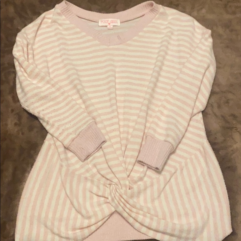 Girls pink and white striped sweater
